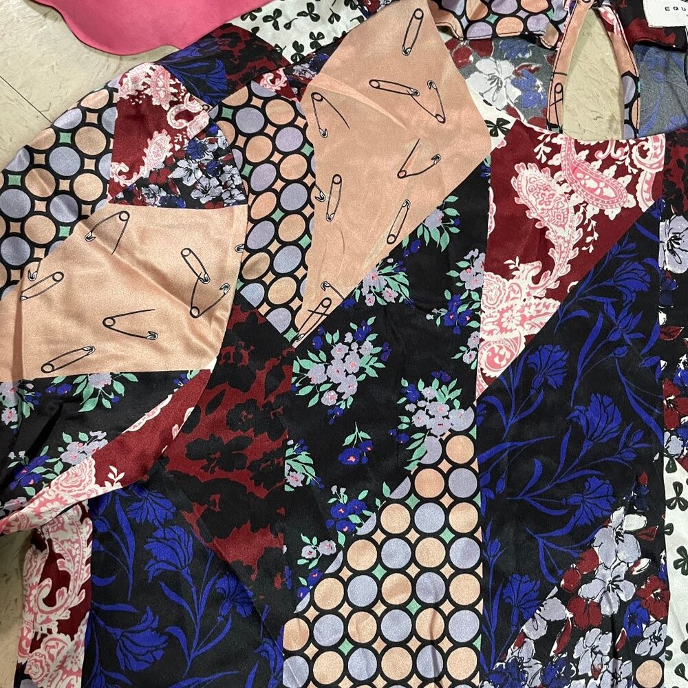 EQUIPMENT FEMME Sz S Patchwork Print 100% Silk Top Blouse Lightweight‎ SAMPLE - Picture 6 of 15